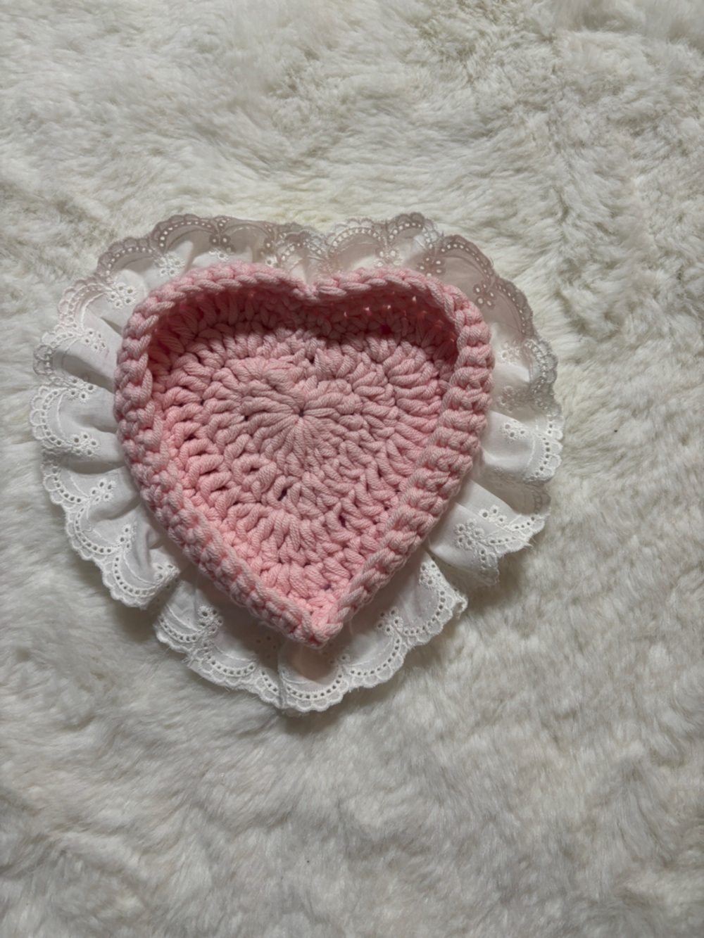 Handmade Soft Pink Crochet Heart Tray — Women Accessories
